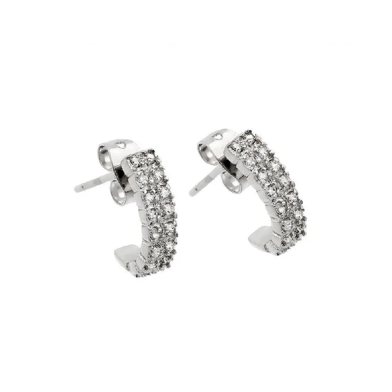 Ladies earrings African motif styles-Silver 925 Rhodium Plated Crescent Clear CZ Inlay Semi-huggie hoop Earrings - BGE00398