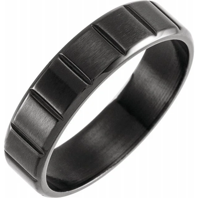 Ladies rings cluster ring styles-Black PVD Titanium 6 mm Grooved Band