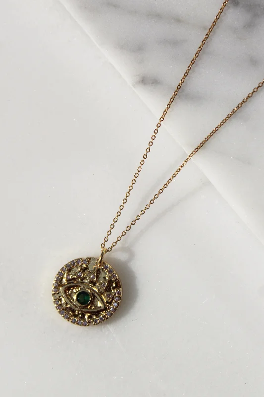 ladies necklace polished turquoise-Emerald Eye Necklace