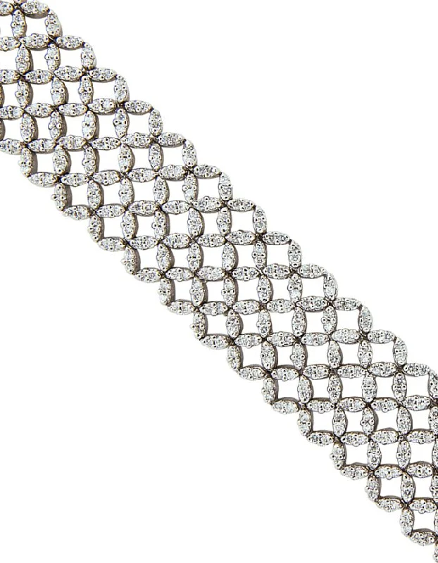 ladies bracelet birthstone solitaire-18k White Gold and Diamond Lattice Patterned Bracelet