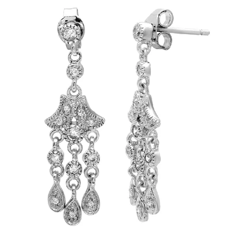 Ladies earrings radiant shine designs-Clearance-Silver 925 Rhodium Plated Chandelier Hanging Earrings - STE00156