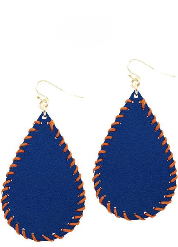 Ladies earrings monochromatic styles-College Football Leather Sport Earrings (drop) Orange and Blue