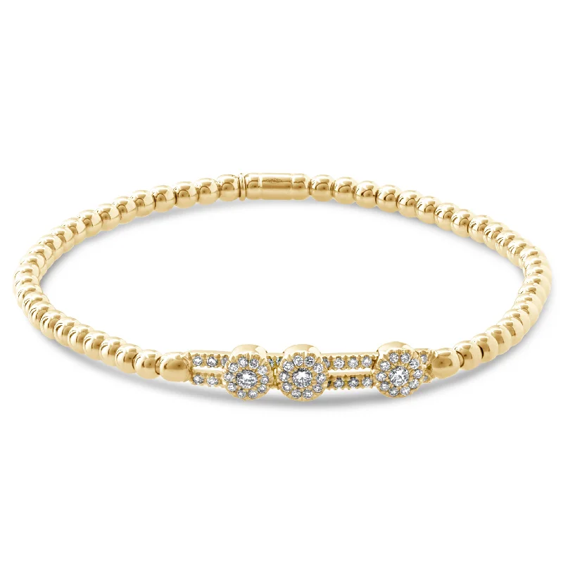 ladies bracelet diamond satin-Hulchi Belluni Fidget Bracelet with Three Pave Diamond Moveable Stations Yellow Gold Stretch Stackable