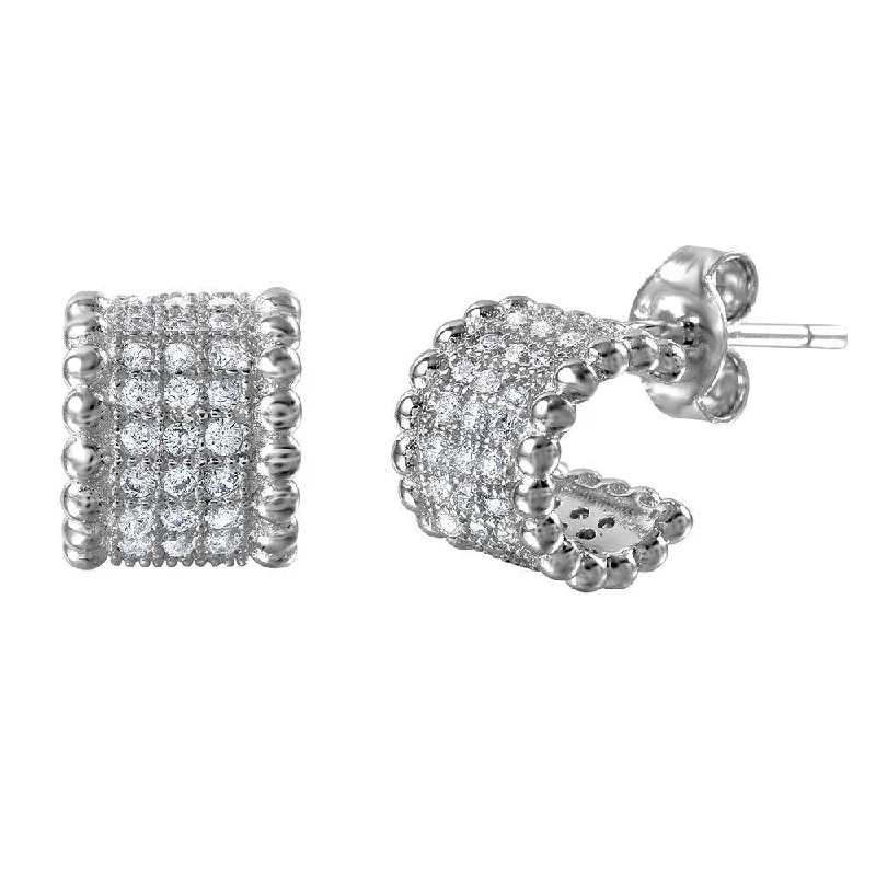 Ladies earrings classic revival designs-Silver 925 Rhodium Plated Semi Hoop Earrings with Cubic Zirconia Stones - STE01029