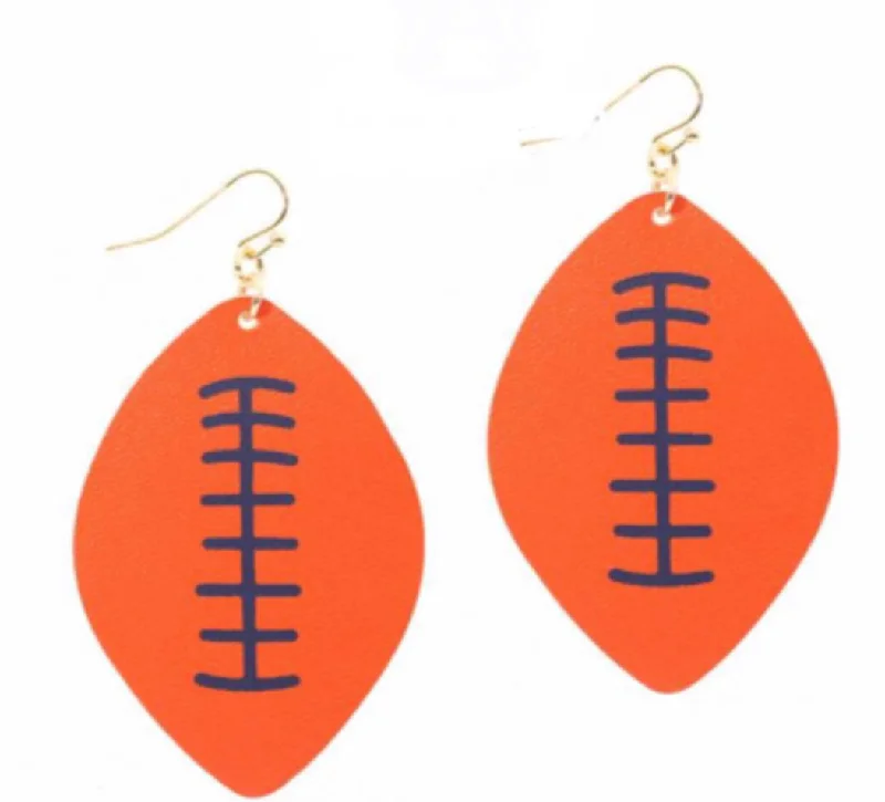 Ladies earrings pop art earrings-College Football Leather Sport Earrings Orange and Navy