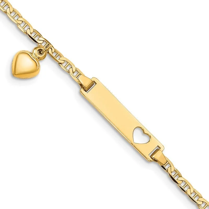 ladies bracelet valentine’s tropical-14K Cut-out Heart w/Dangling Heart Children's Anchor Link ID Bracelet