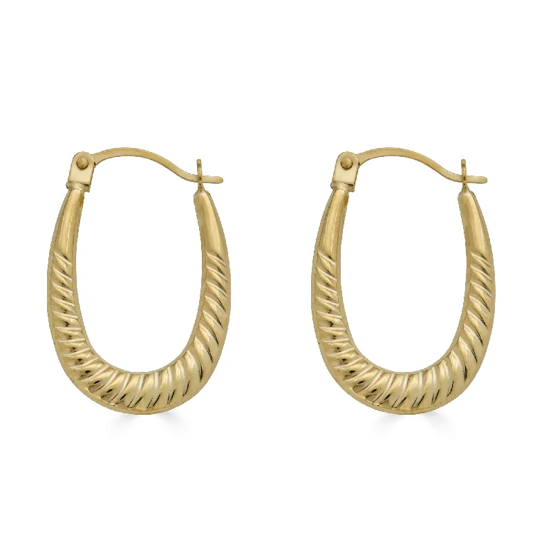 Ladies earrings white diamond styles-14E00373 - 14 Karat Yellow Gold Rope Design Latch Back Hoop Earring