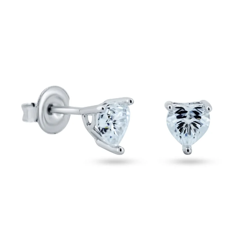 Ladies earrings oversized bold earrings-Sterling Rhodium Plated 925 Sterling Silver Moissanite Stone Heart Earring - MGME00004