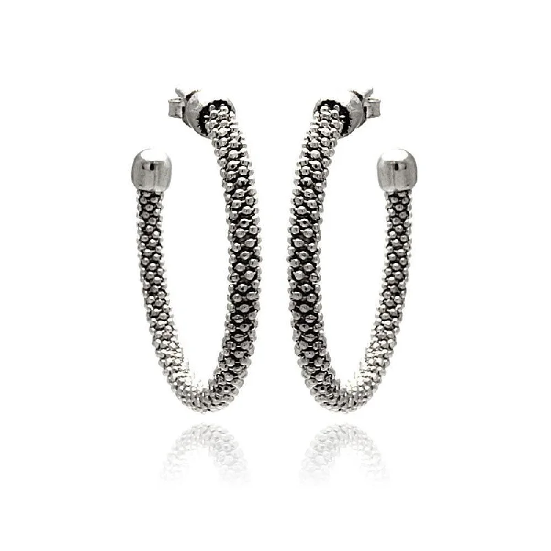 Ladies earrings faceted gem styles-Clearance-Silver 925 Rhodium Plated Hoop Earrings - ITE00042RH