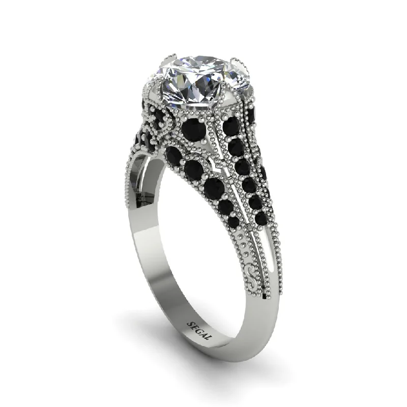 Ladies engagement rings mixed metal styles-Diamond Vintage Crown Engagement Ring - Talia No. 33