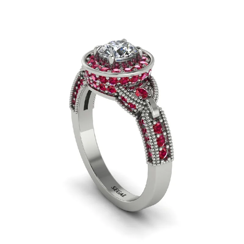 Ladies engagement rings twisted solitaires-Diamond Double Halo Handmade Engagement Ring - Gracelyn No. 48