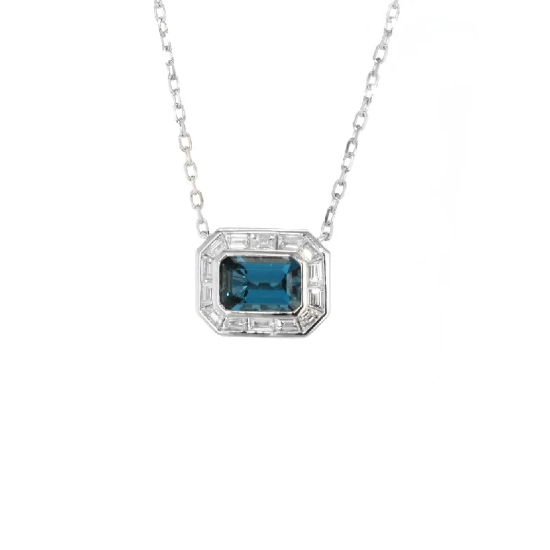 ladies necklace onyx tropical-18" Blue Topaz & Diamond Stationary Pendant Necklace | M10264408