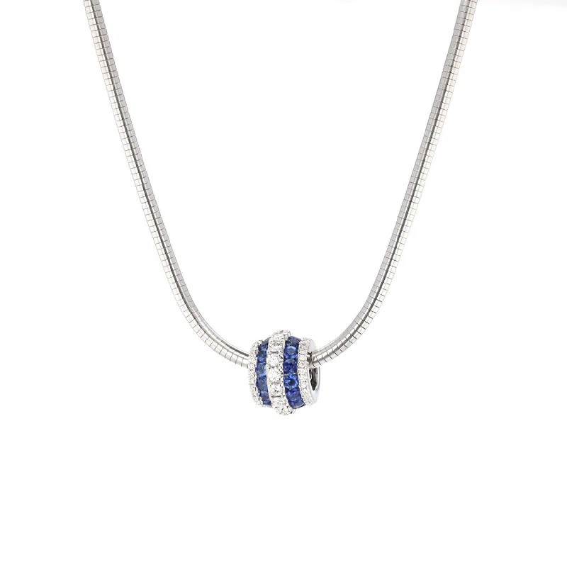 ladies necklace opera length beach-Blue Sapphire & Diamond Necklace