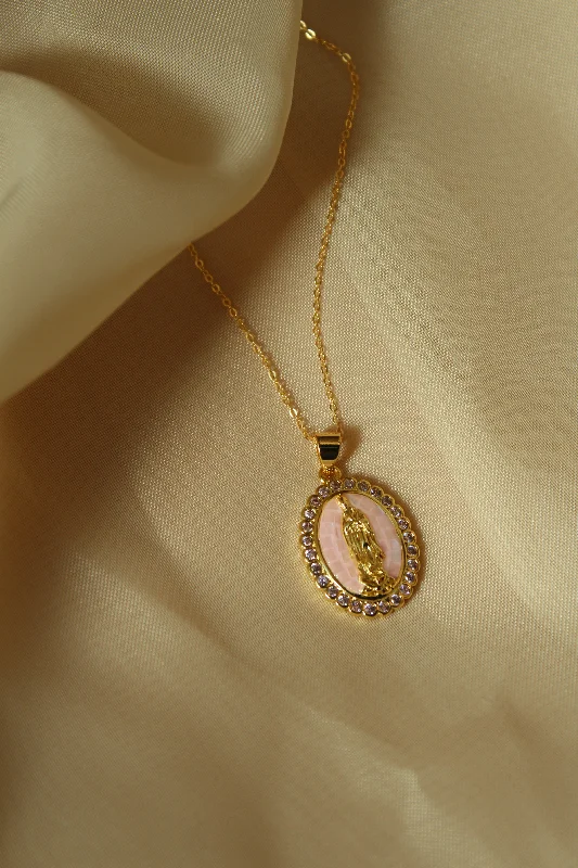 ladies necklace slim matinee length-Enamel Mother Mary Necklace