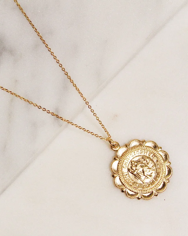 ladies necklace flower intricate-14k Gf Saint Christopher Necklace