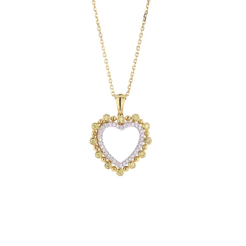 ladies necklace smooth aquamarine-Yellow & White Diamond Heart Pendant Necklace