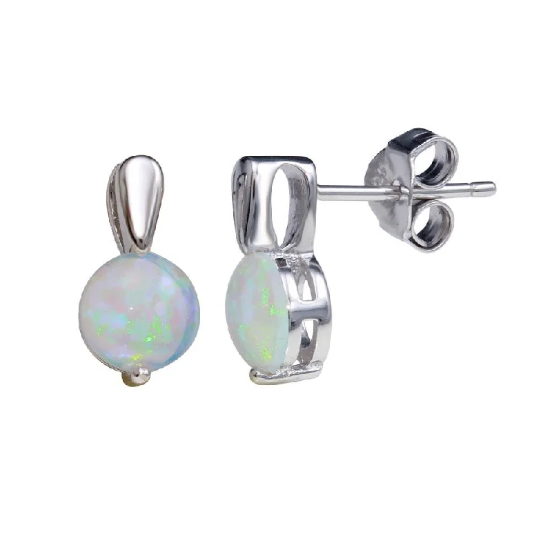 Ladies earrings titanium modern designs-Rhodium Plated 925 Sterling Silver Synthetic Opal Earrings - STE01160RH