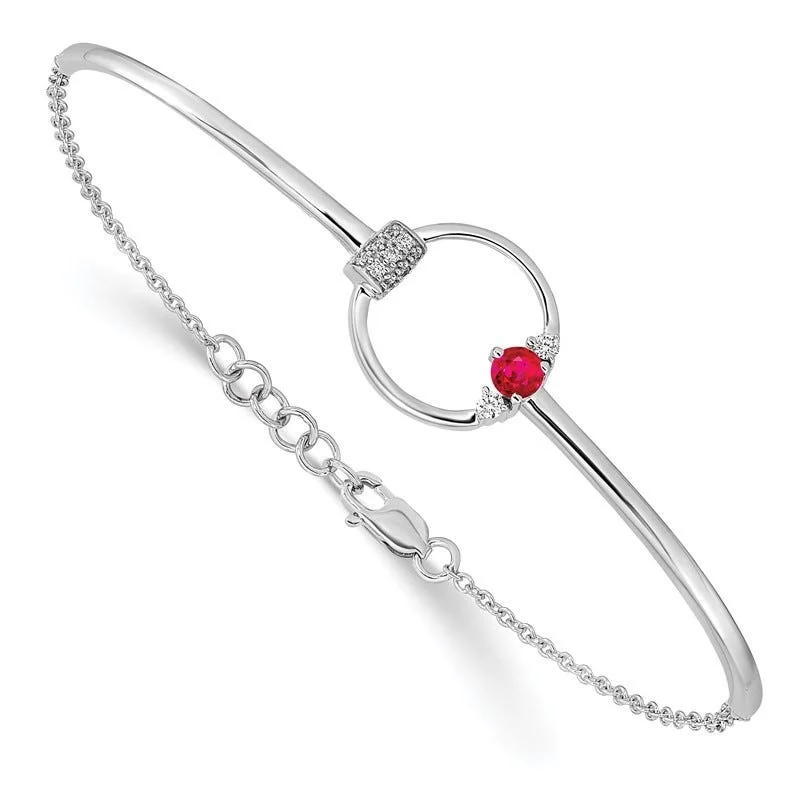 ladies bracelet designer black diamond-14k White Polished Diamond and Ruby Circle 7in w/.5in ext Bracelet