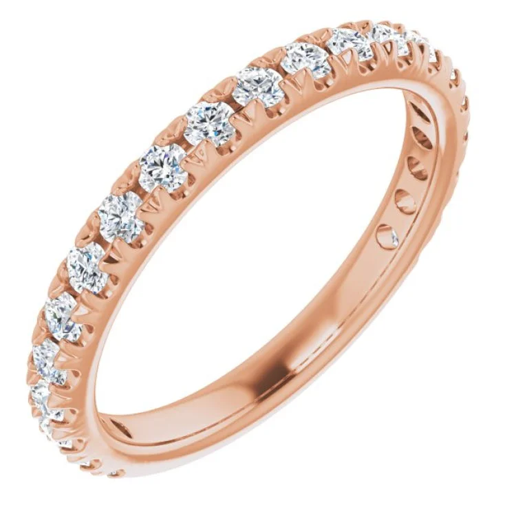 Ladies rings curved edge designs-14K Rose 5/8 CTW Natural Diamond French-Set Anniversary Band