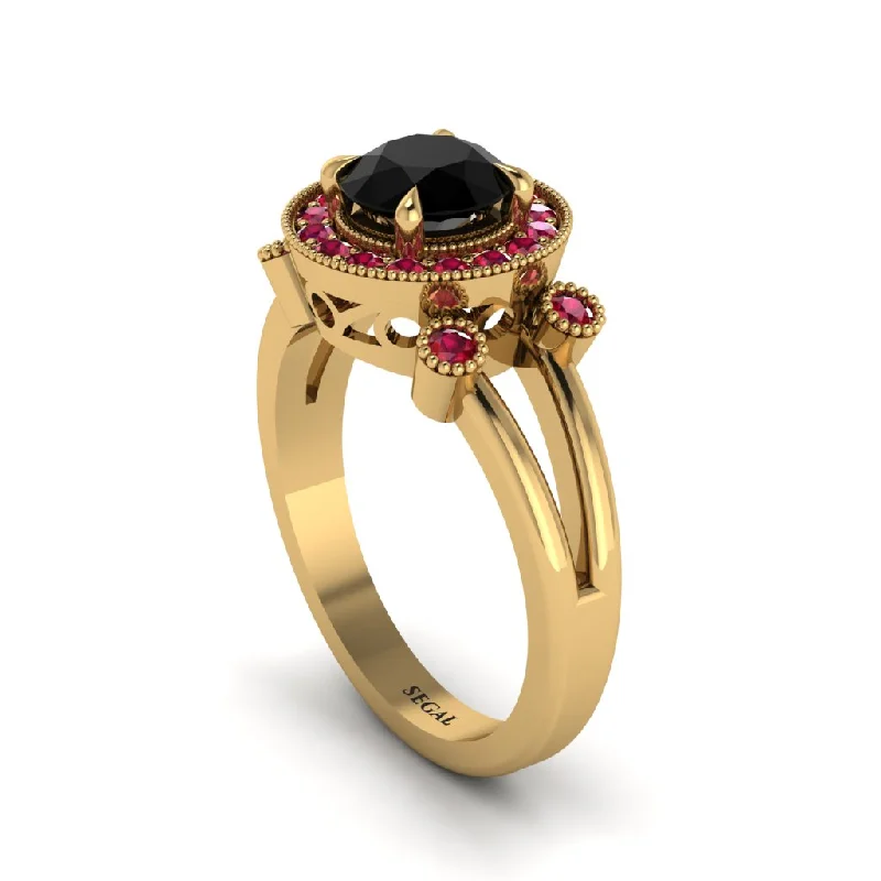 Ladies engagement rings colorful gemstone cuts-Radiant Black Diamond Halo Gold Engagement Ring - Madilyn No. 52