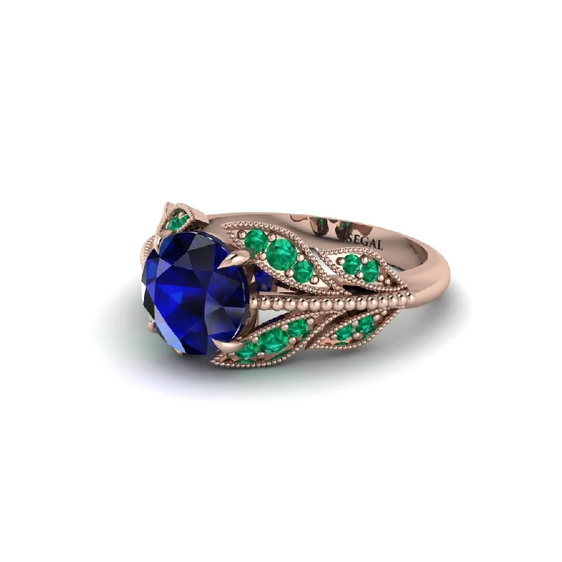 Ladies engagement rings salt-and-pepper styles-Sapphire Majestic Leaf Gold Engagement Ring - Makenna No. 29