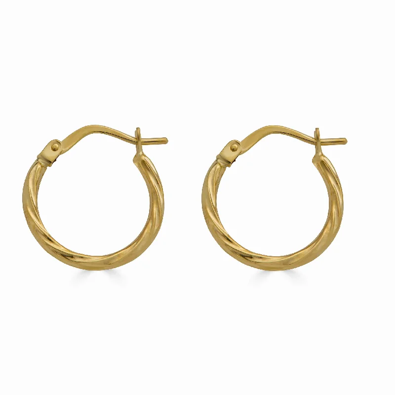 Ladies earrings onyx black accents-14E00367 - 14 Karat Yellow Gold Twisted Design Latch Back Hoop Earring