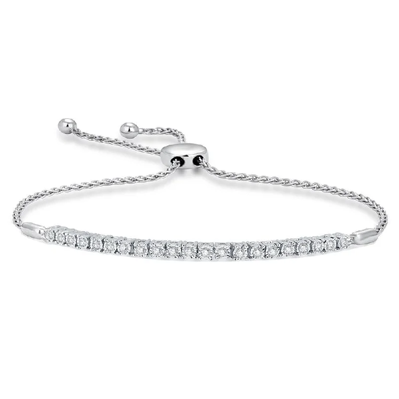 ladies bracelet engraved beach-Sterling Silver 1/4 Ct.Wt. Diamond Bolo Bracelet