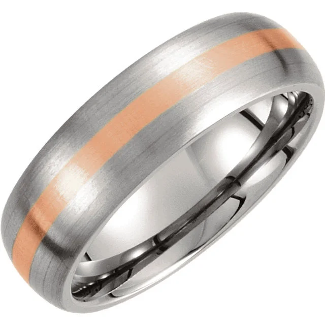 Ladies rings minimalist gold bands-Titanium & 14k Rose Gold Inlay 7mm Satin Finish Band