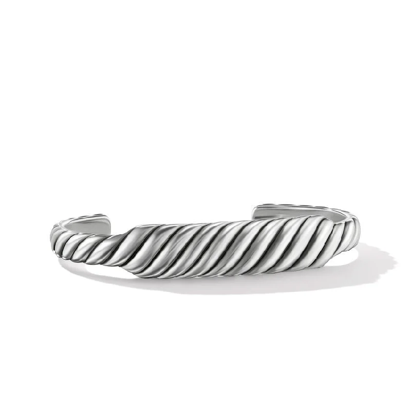 ladies bracelet summer winter-David Yurman Gents Sculpted Cable Contour Bracelet in Sterling Silver, 12.9MM