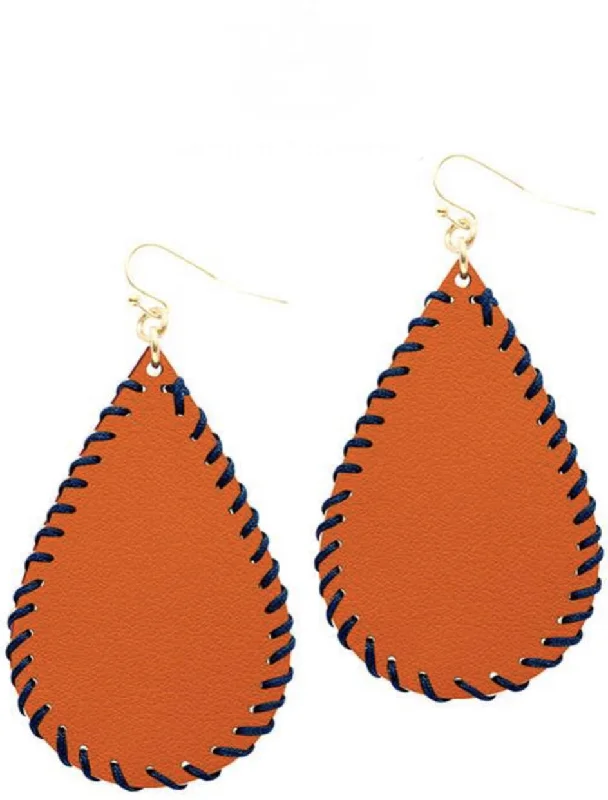 Ladies earrings ombre effect designs-College Football Leather Sport Earrings (Drop) Orange and Navy