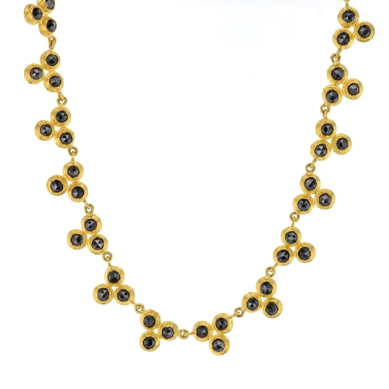 ladies necklace symmetrical hammered-Black Diamond Station Necklace