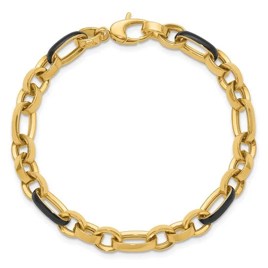 ladies bracelet birthstone twisted-14k Yellow Gold Paperclip Link & Black Enamel Accented Bracelet