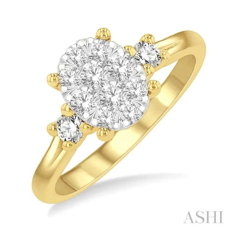 Ladies engagement rings bold halo styles-5/8 ctw Oval Shape Lovebright Round Cut Diamond Engagement Ring in 14K Yellow and White Gold