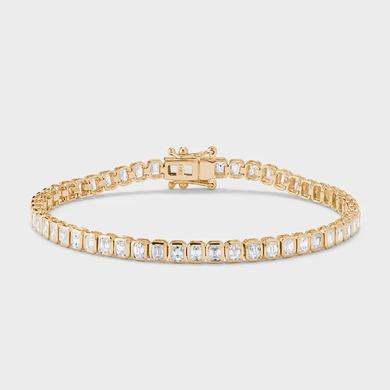 ladies bracelet matte beach-Bezel Set Emerald Cut Tennis Bracelet