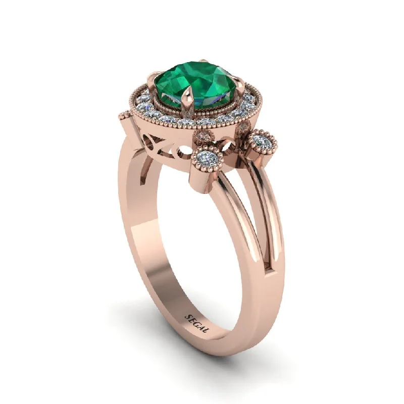 Ladies engagement rings small halos-Radiant Emerald Halo Gold Engagement Ring - Madilyn No. 5