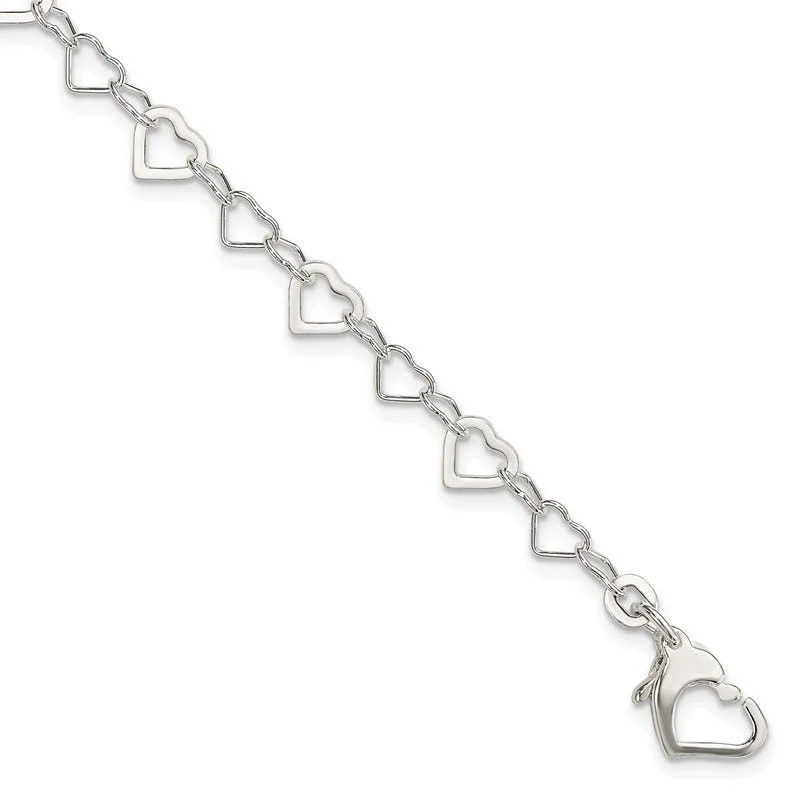 ladies bracelet twisted name-Sterling Silver Linked Heart Bracelet