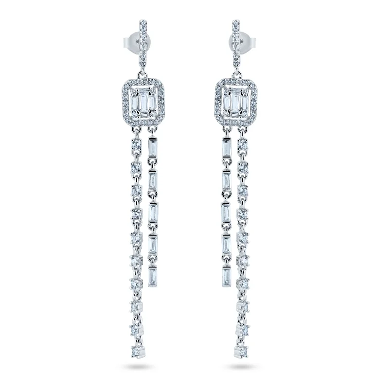 Ladies earrings Asian cultural styles-Rhodium Plated 925 Sterling Silver Dangling CZ Earrings - BGE00744