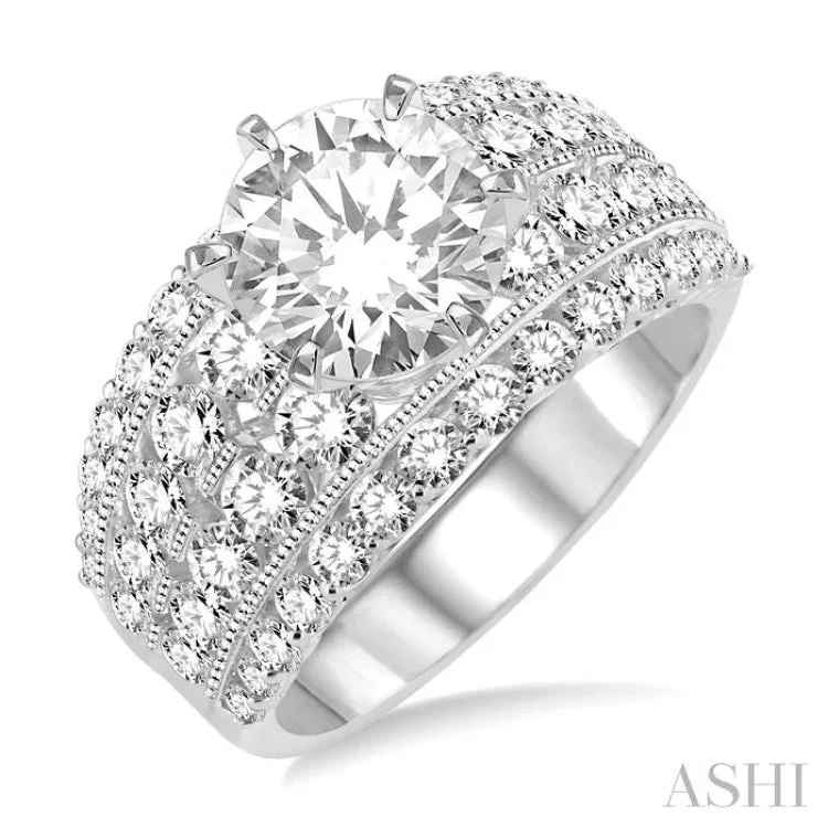 Ladies engagement rings sentimental gems-2 1/10 Ctw Diamond Semi-Mount Engagement Ring in 14K White Gold