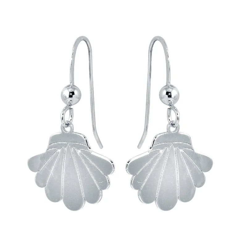 Ladies earrings Edwardian charm designs-Rhodium Plated 925 Sterling Silver Dangling Shell Earrings - SOE00037