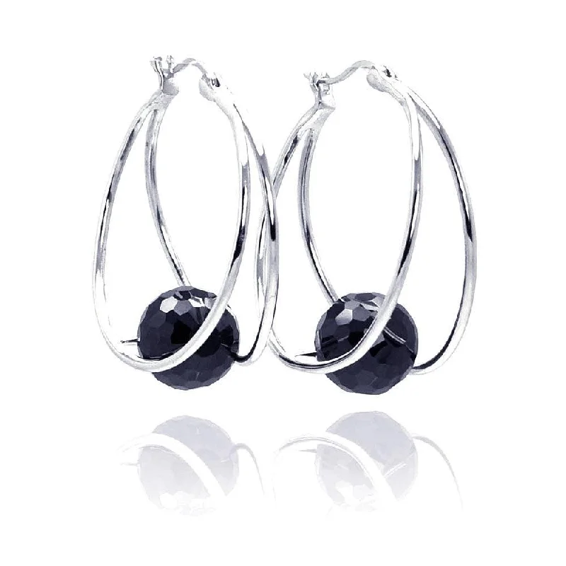 Ladies earrings cyberpunk style earrings-Clearance-Silver 925 Rhodium Plated Round CZ Hoop Earrings - STE00546