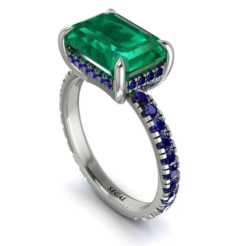 Ladies engagement rings engraved halo rings-Emerald-Cut Emerald Pavé Engagement Ring - Daphne No. 66