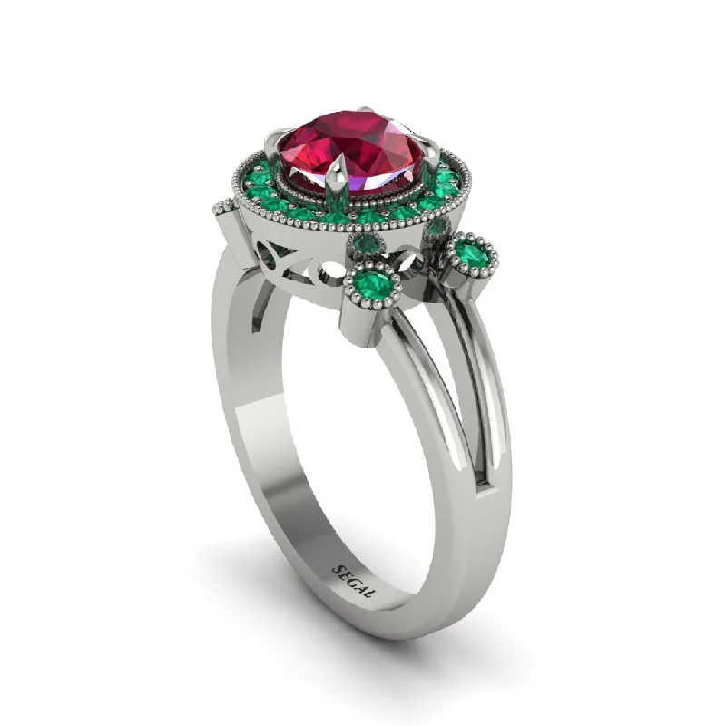 Ladies engagement rings three-stone diamond-Radiant Ruby Halo Gold Engagement Ring - Madilyn No. 27