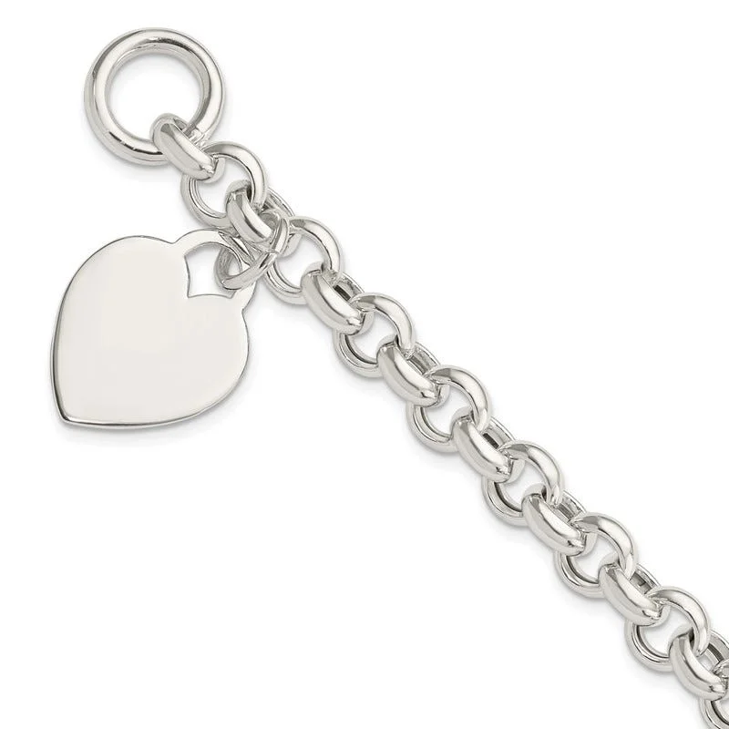 ladies bracelet solitaire custom-Sterling Silver Engraveable Heart Toggle Bracelet