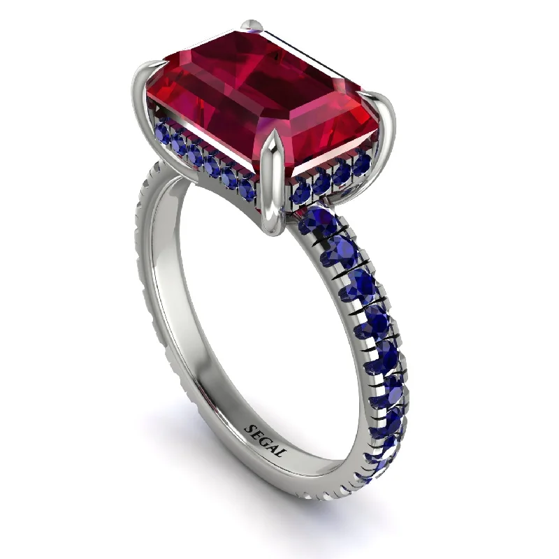 Ladies engagement rings minimalist gemstone-Emerald-Cut Ruby Pavé Engagement Ring - Daphne No. 72