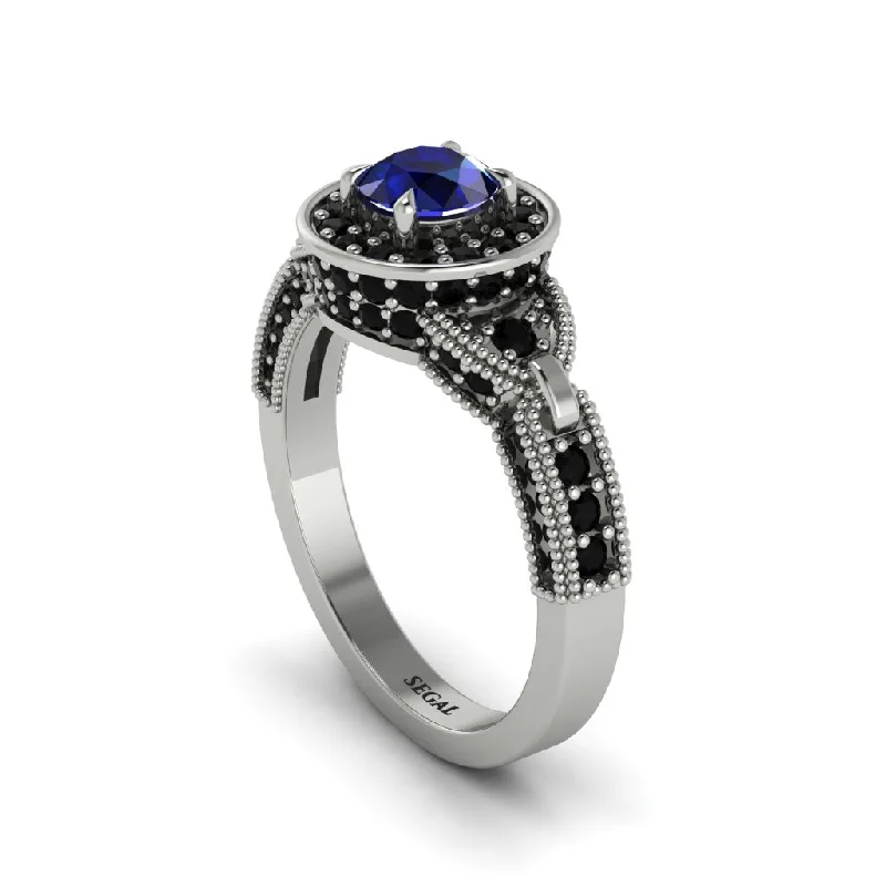 Ladies engagement rings sentimental solitaires-Sapphire Double Halo Handmade Engagement Ring - Gracelyn No. 45