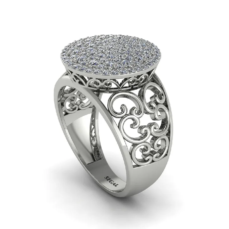 Ladies engagement rings premium choices-Diamond Signet Filigree Pave Engagement Ring - Rylie No. 3