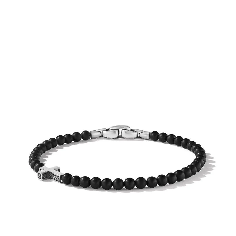 ladies bracelet silver satin-David Yurman Spiritual Beads Cross Station Bracelet with Black Onyx