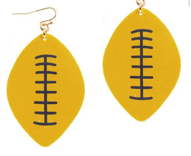 Ladies earrings cyberpunk style earrings-College Football Leather Sport Earrings Yellow and Blue