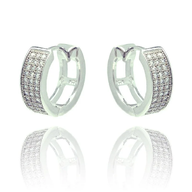 Ladies earrings petite charm designs-Silver 925 Rhodium Plated Round CZ Inlay Hoop Earrings - BGE00287