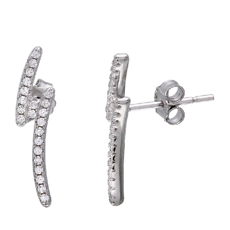 Ladies earrings easy care earrings-Rhodium Plated 925 Sterling Silver Lightning CZ Earrings - STE01076RH